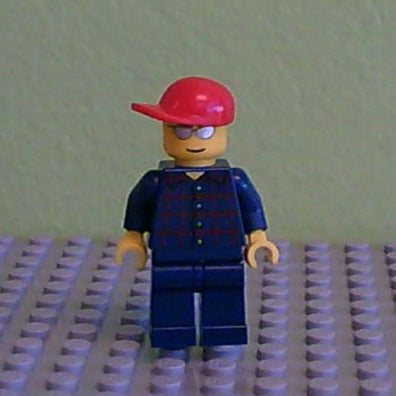 LEGO Minifigure-Plaid Button Shirt, Dark Blue Legs, Red Short Bill Cap, Silver Sunglasses-Town / City / Airport-CTY163-Creative Brick Builders